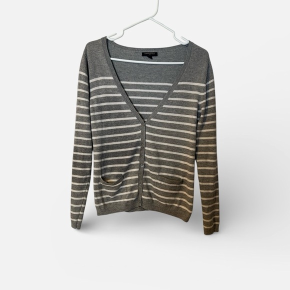 Banana Republic Striped V-Neck Cardigan Grey White Women’s XS - Picture 4 of 9